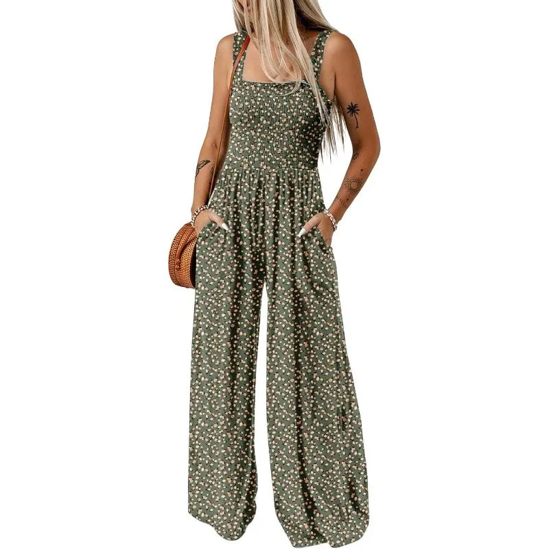 Floral Print Sleeveless Jumpsuit With Pockets