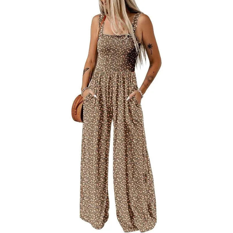 Floral Print Sleeveless Jumpsuit With Pockets