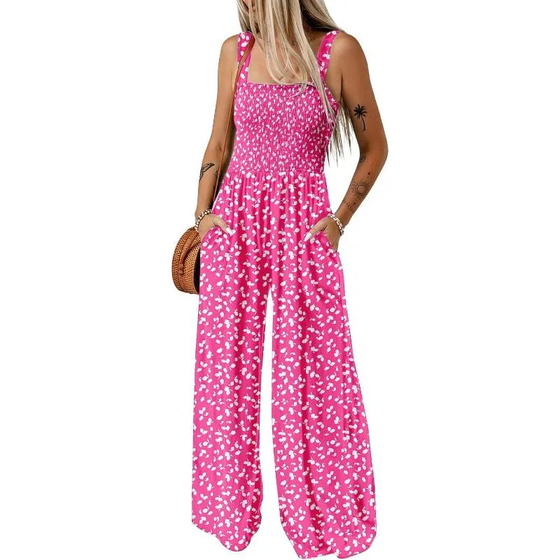 Floral Print Sleeveless Jumpsuit With Pockets