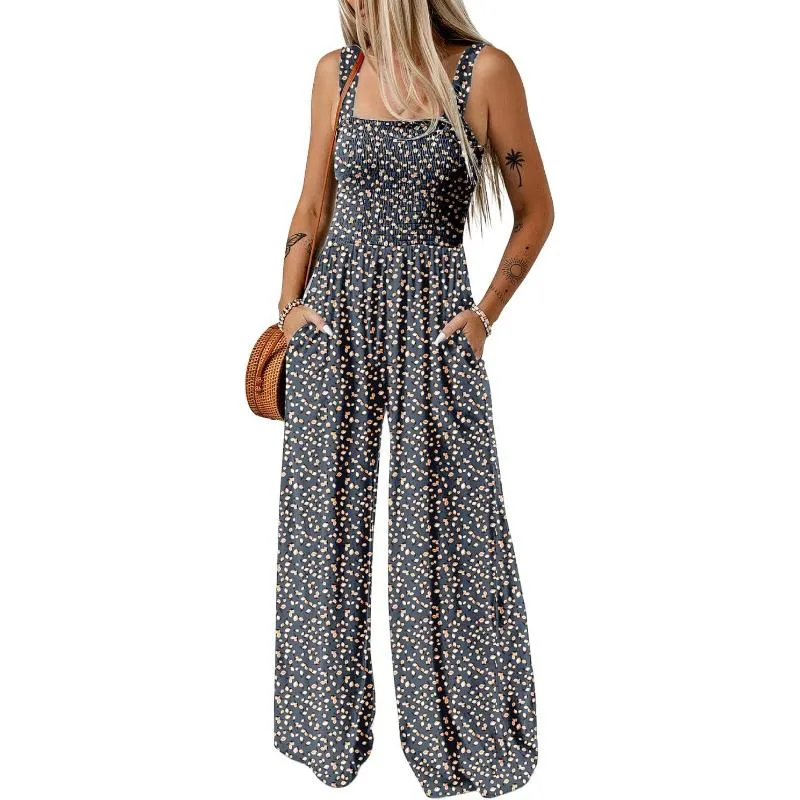 Floral Print Sleeveless Jumpsuit With Pockets