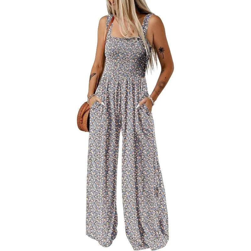 Floral Print Sleeveless Jumpsuit With Pockets
