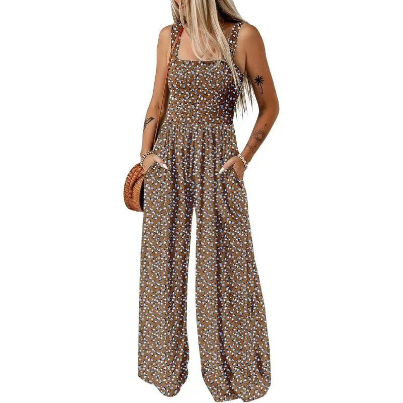 Floral Print Sleeveless Jumpsuit With Pockets