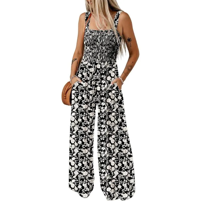 Floral Print Sleeveless Jumpsuit With Pockets