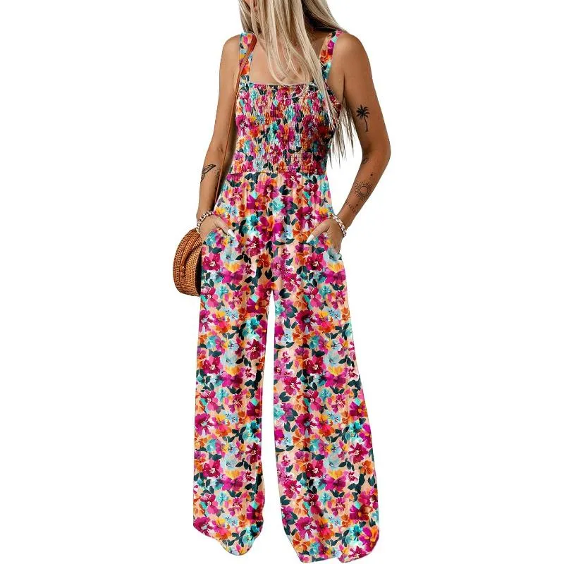 Floral Print Sleeveless Jumpsuit With Pockets