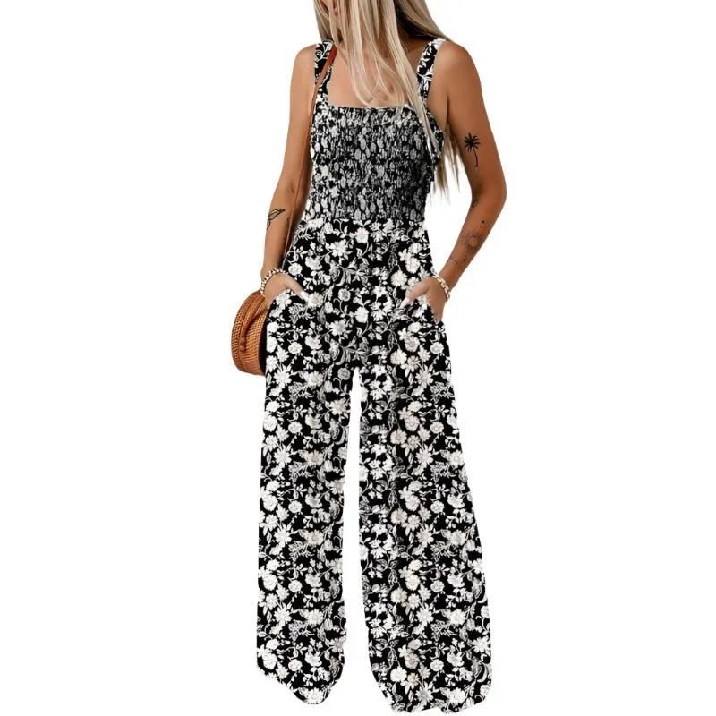Floral Print Sleeveless Jumpsuit With Pockets