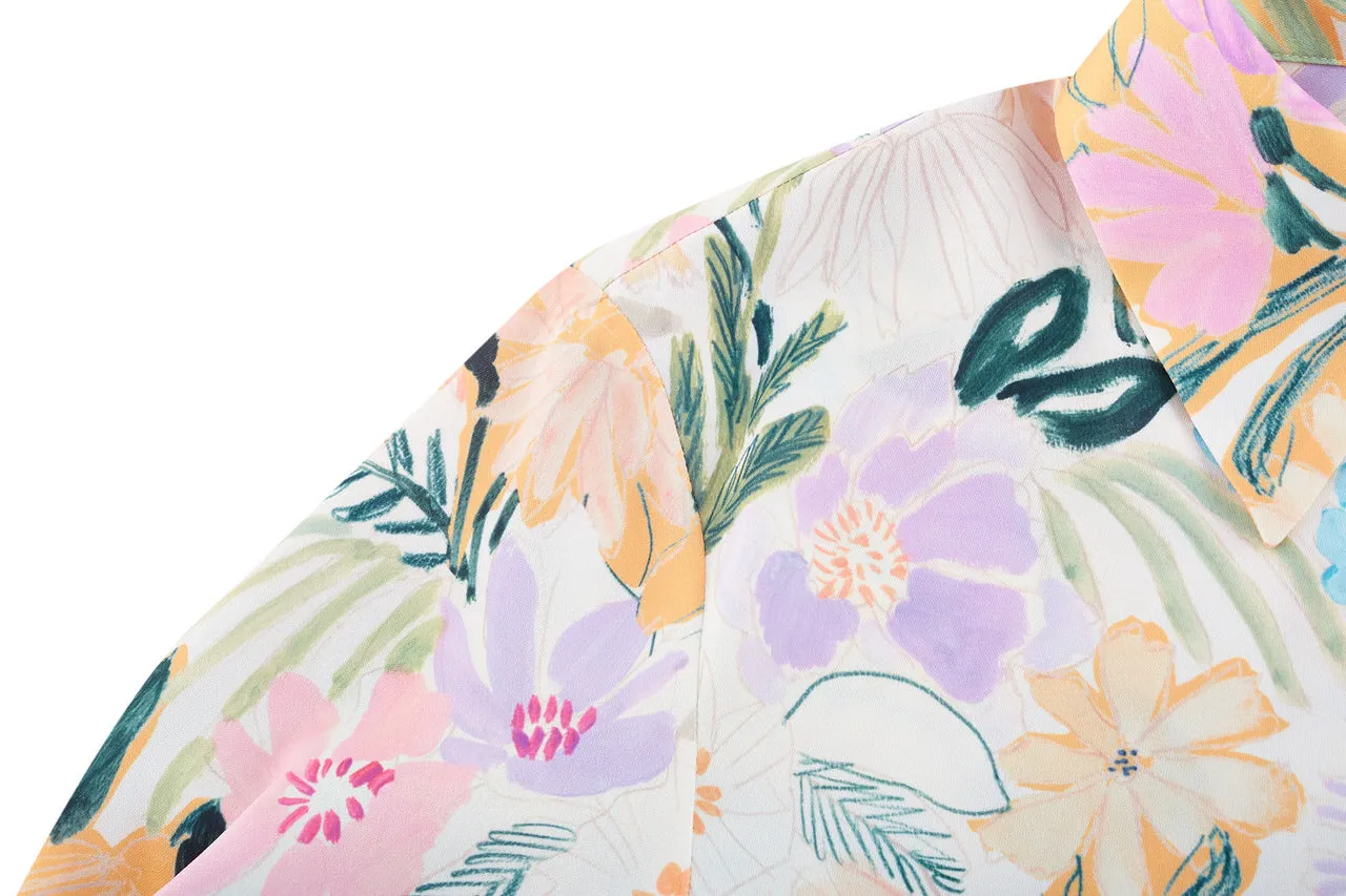 Floral Shirt Collar Blouse
