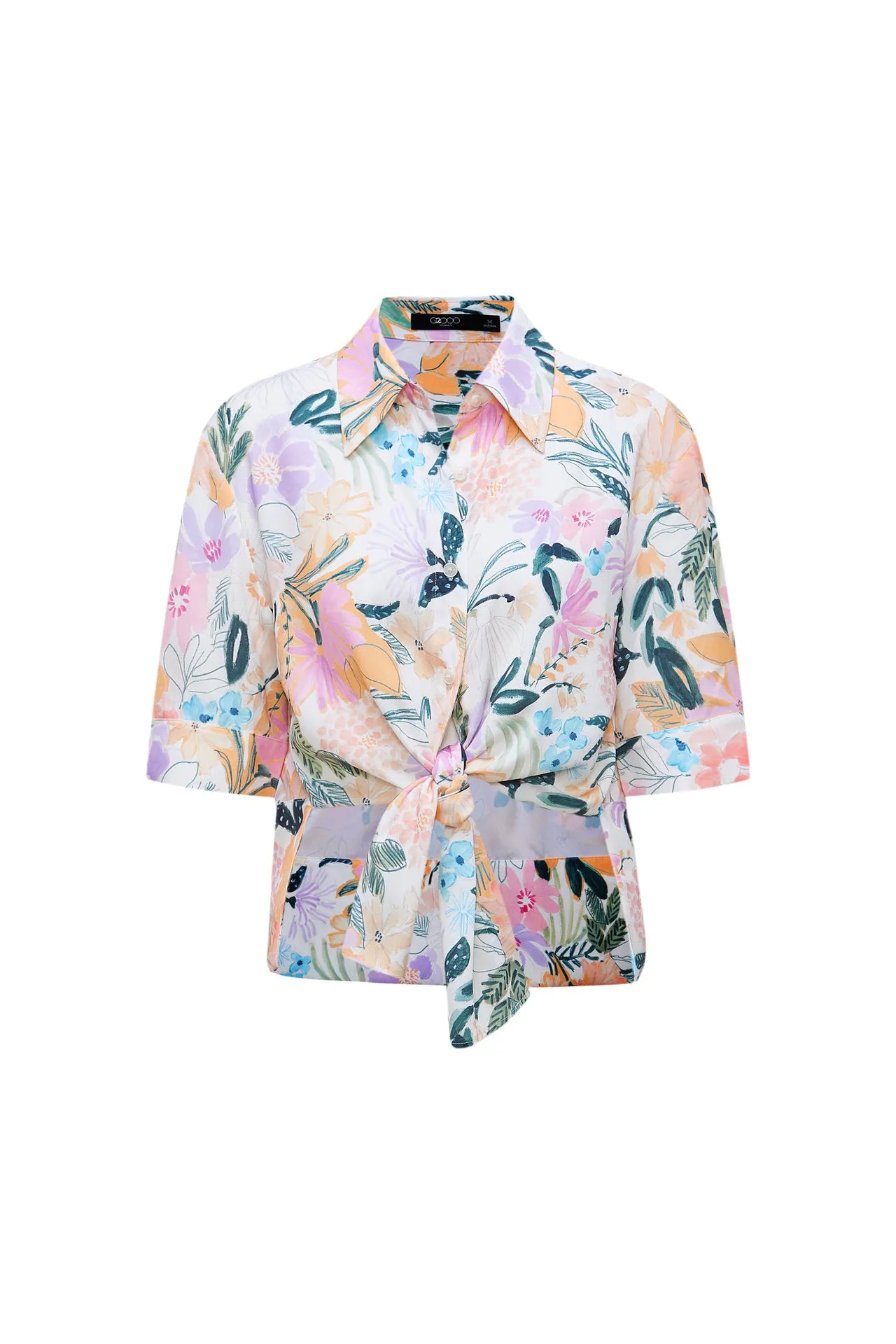 Floral Shirt Collar Blouse