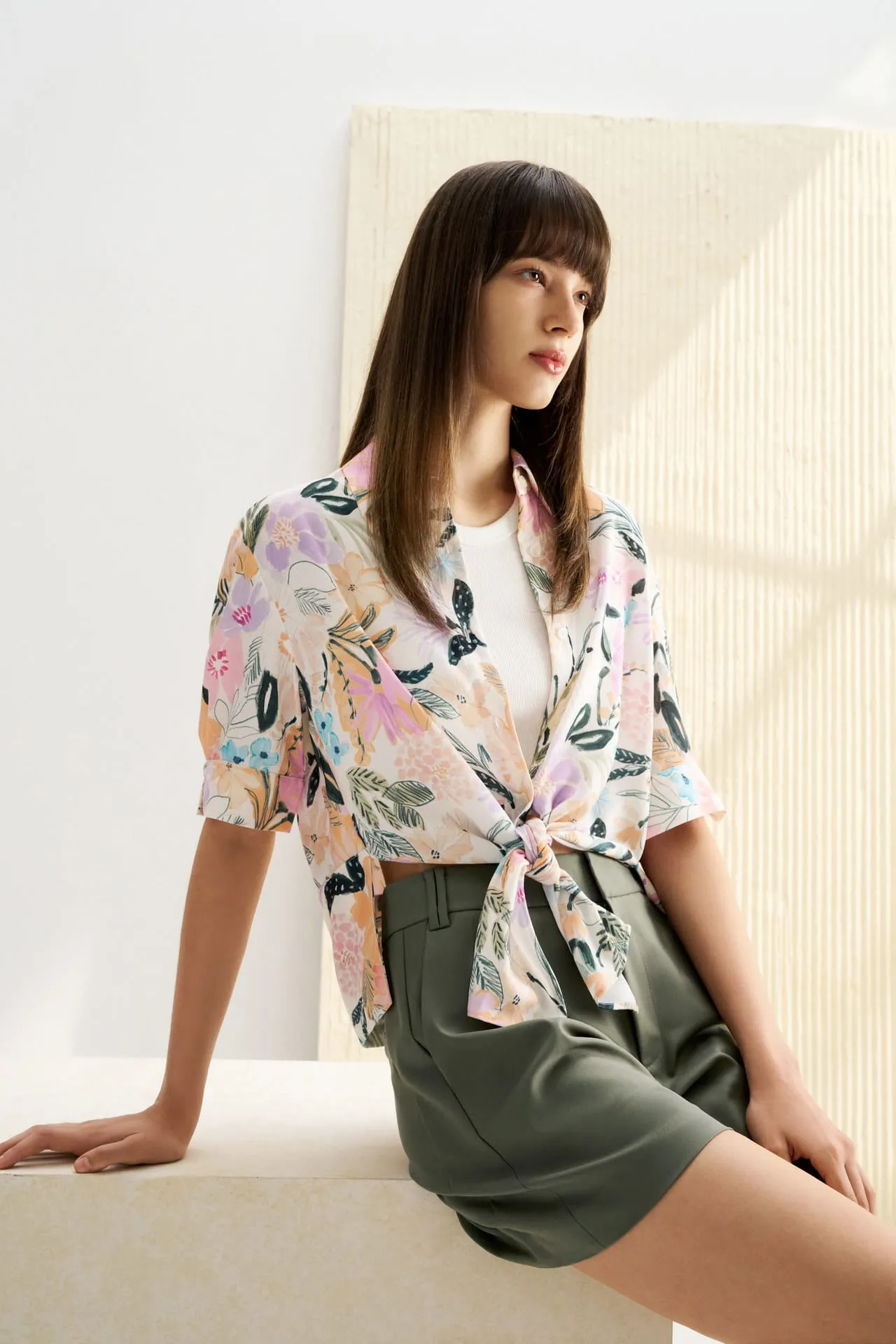 Floral Shirt Collar Blouse