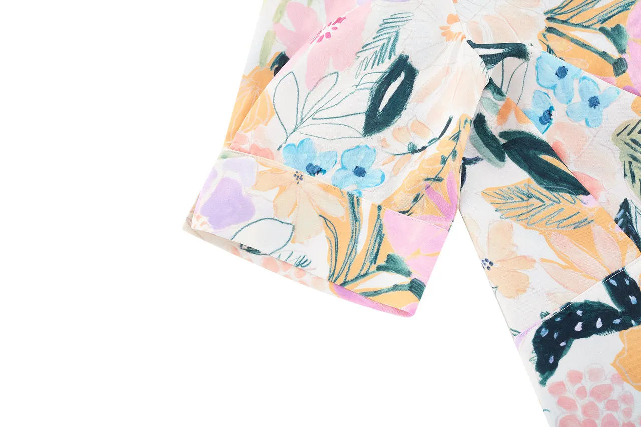 Floral Shirt Collar Blouse