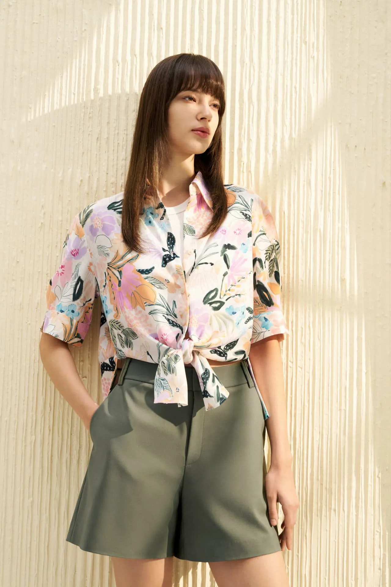 Floral Shirt Collar Blouse