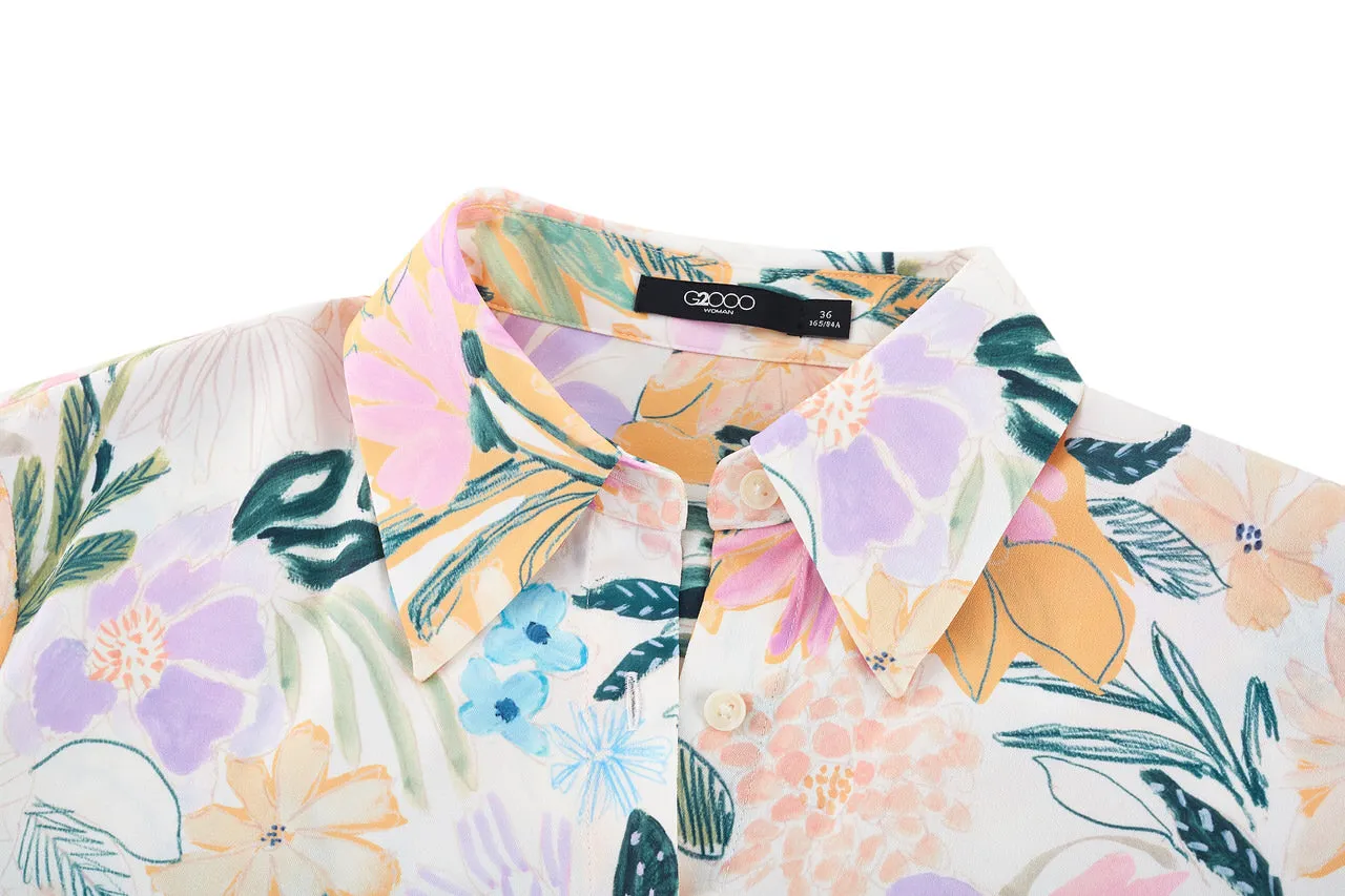 Floral Shirt Collar Blouse