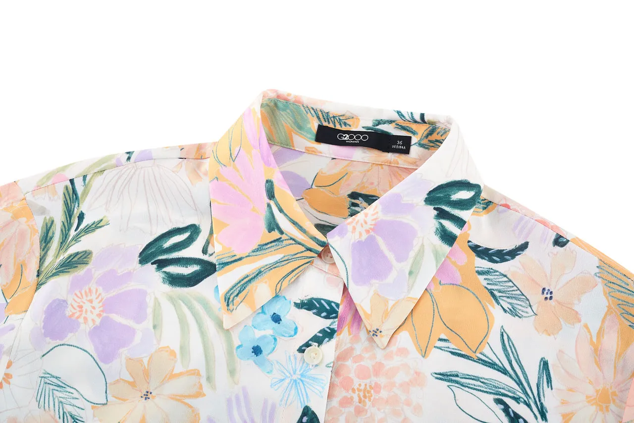 Floral Shirt Collar Blouse