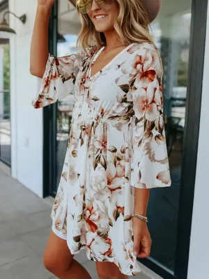 Floral Three-Quarter Sleeve Mini Dress