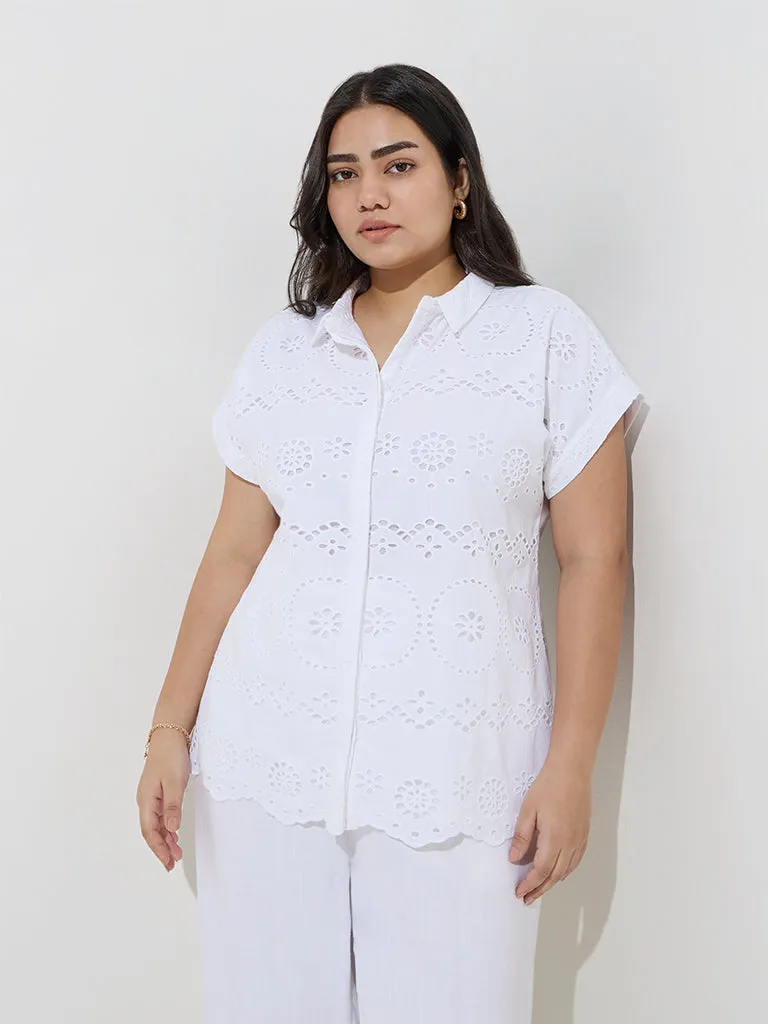 Gia White Schiffli Pattern Cotton Shirt