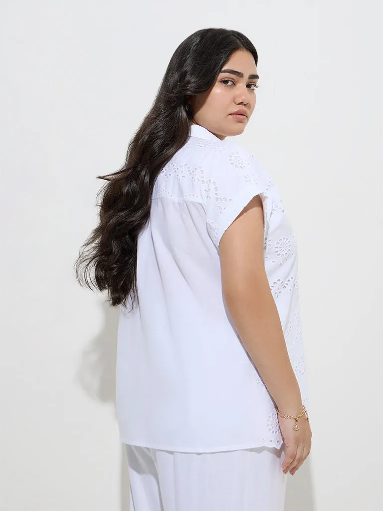 Gia White Schiffli Pattern Cotton Shirt