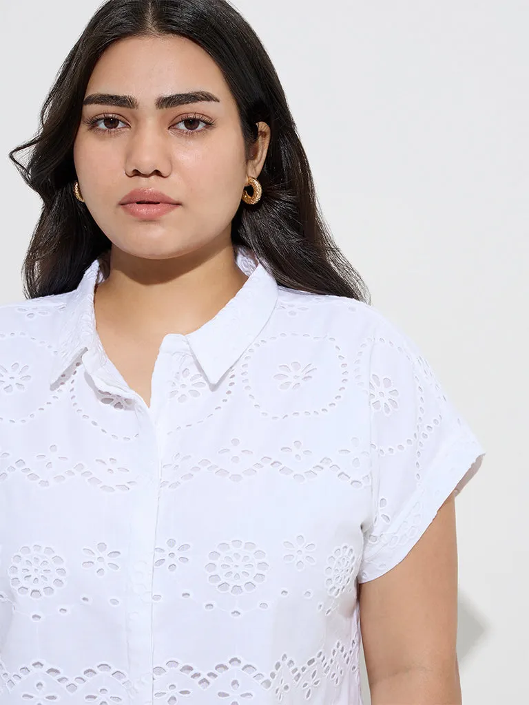 Gia White Schiffli Pattern Cotton Shirt