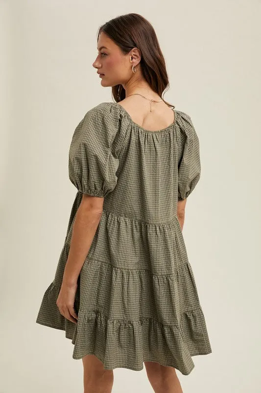 Gingham Puff Sleeve Dress