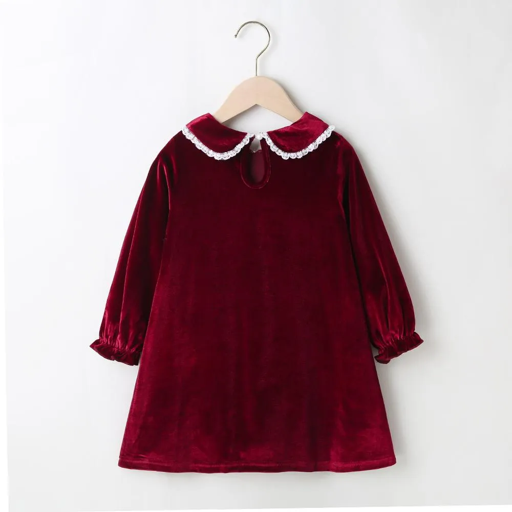 Girls Long Sleeve Doll Collar A-line Dress Wholesale Girl Dresses