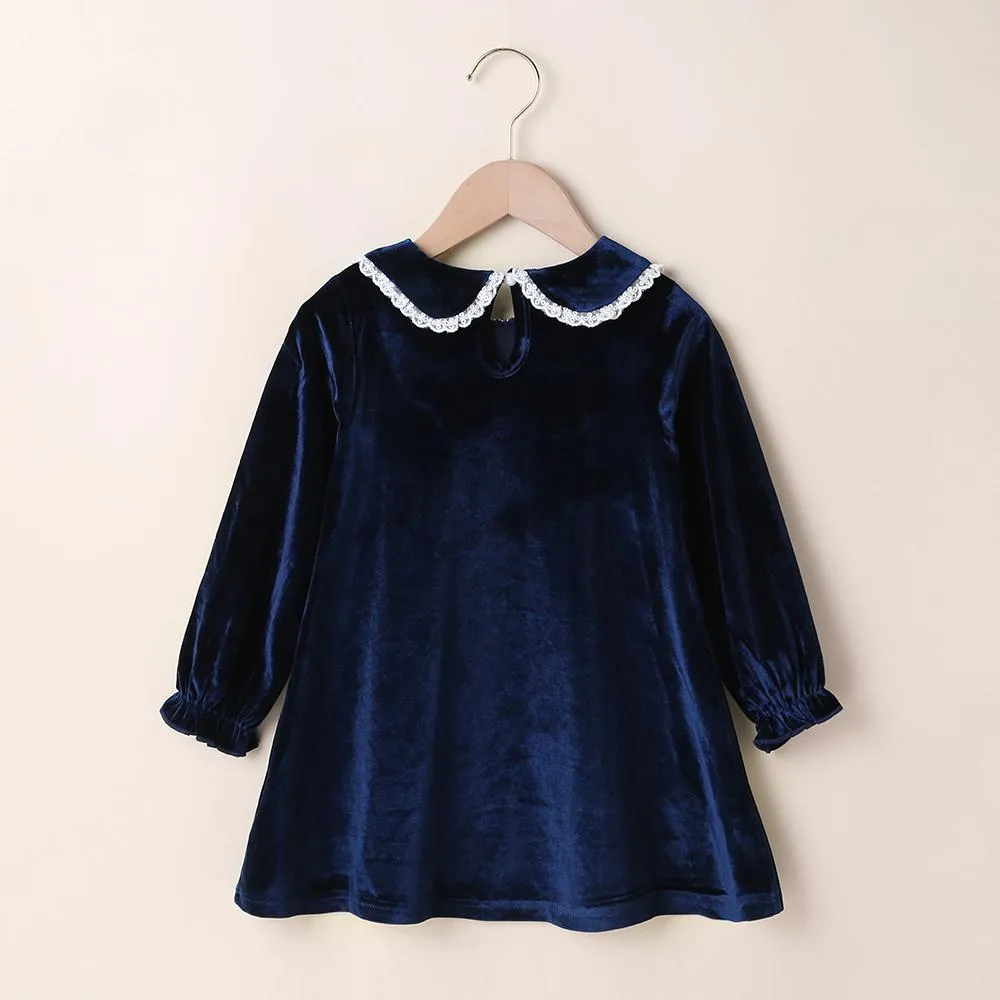 Girls Long Sleeve Doll Collar A-line Dress Wholesale Girl Dresses