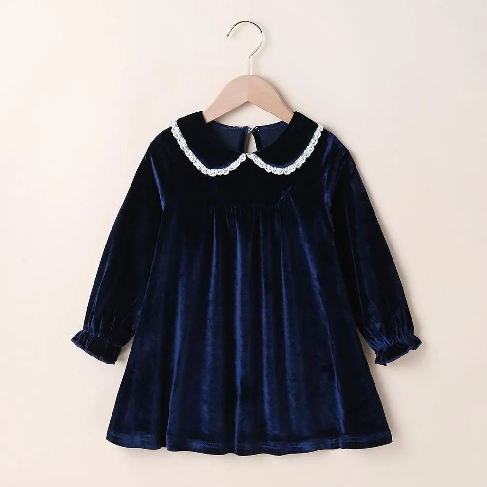 Girls Long Sleeve Doll Collar A-line Dress Wholesale Girl Dresses