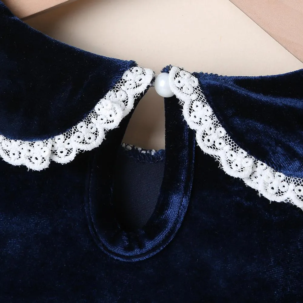 Girls Long Sleeve Doll Collar A-line Dress Wholesale Girl Dresses
