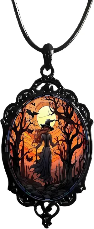 Gothic Bat Glass Pendant Necklace for Women Perfect Halloween Jewelry Vintage Witch Necklace for Cosplay Daily Wear Special Occasions