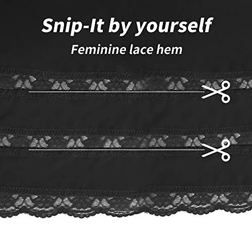 Half Slips for Women Underskirt Dress Extender Lace Trim Knee Length Midi Skirt 19-26" Length Black Medium