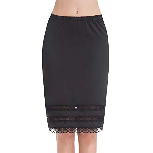 Half Slips for Women Underskirt Dress Extender Lace Trim Knee Length Midi Skirt 19-26" Length Black Medium
