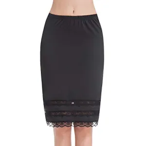 Half Slips for Women Underskirt Dress Extender Lace Trim Knee Length Midi Skirt 19-26" Length Black Medium
