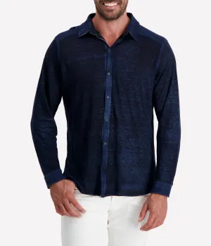 Hand Painted Linen Shirt in Blue Navy