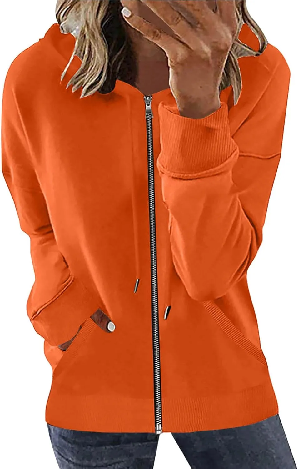 Hoodie Oversized Coat for Women Solid Color Pockets Cardigan Sweatshirts Long Sleeves Zipper Jackets Cardigan Winter