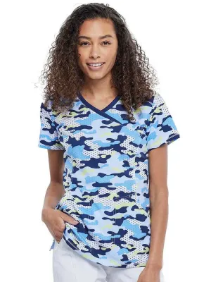 Infinity Women's Mock Wrap Print Top | Polka Dot Camo