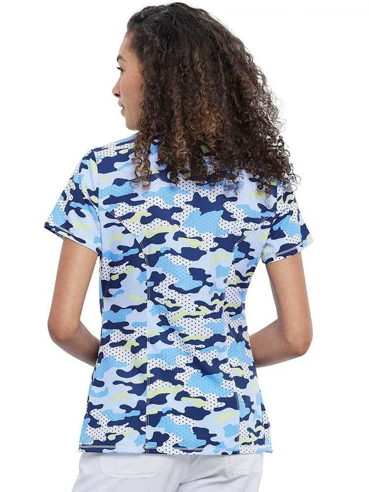 Infinity Women's Mock Wrap Print Top | Polka Dot Camo