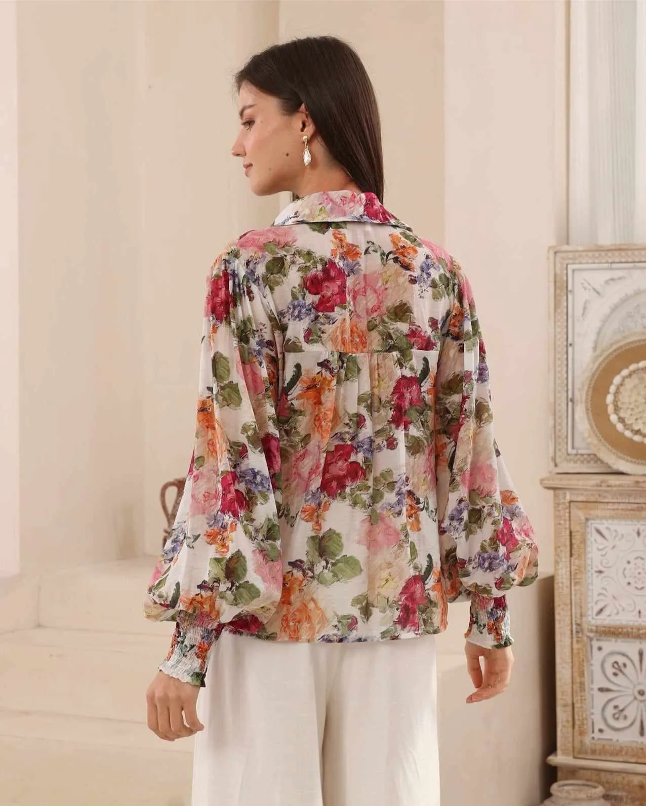 Iris Maxi Maya Blouse Top with Collar Long Sleeve Buttons - Rosalie