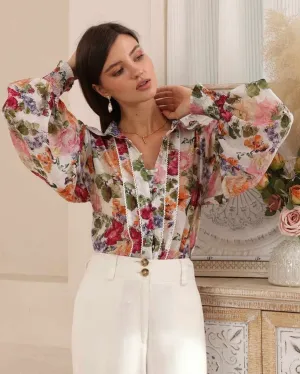 Iris Maxi Maya Blouse Top with Collar Long Sleeve Buttons - Rosalie