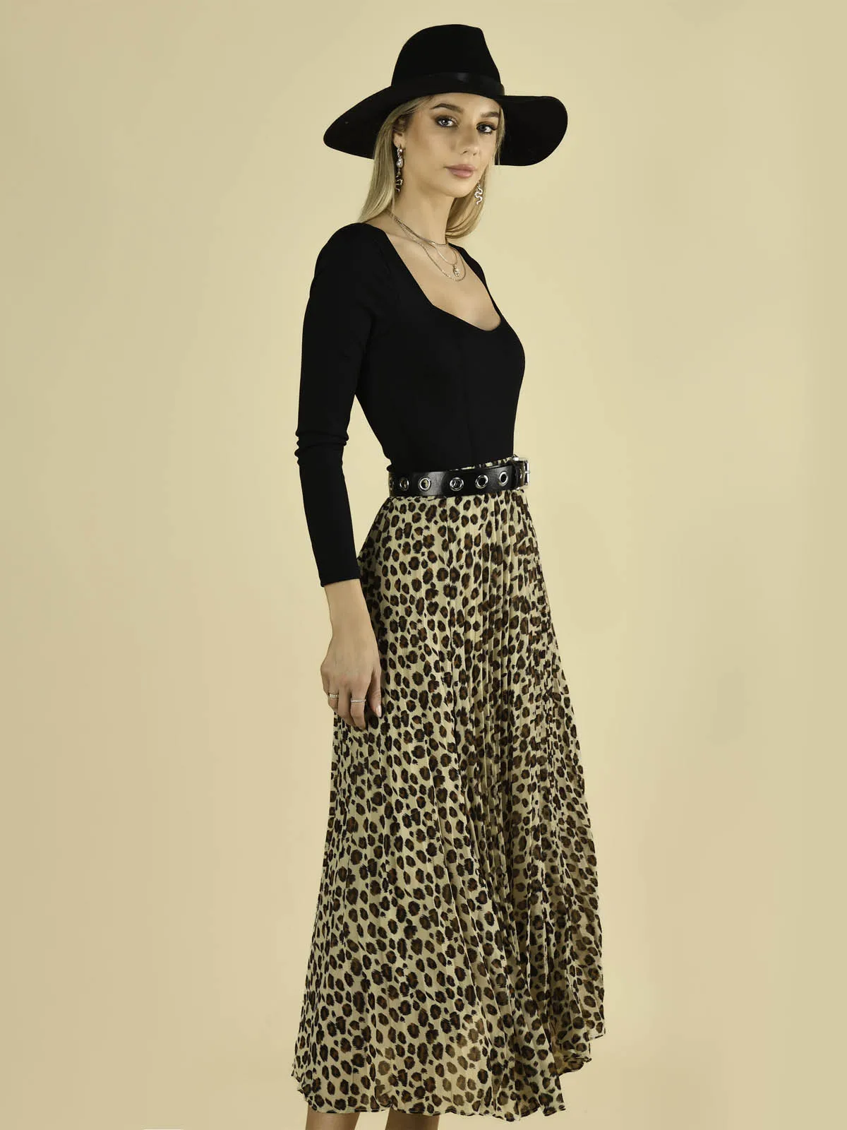 Jolie Moi Leopard Print Chiffon Skirt, Beige Leo