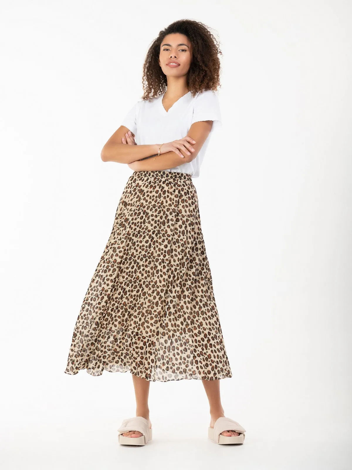 Jolie Moi Leopard Print Chiffon Skirt, Beige Leo