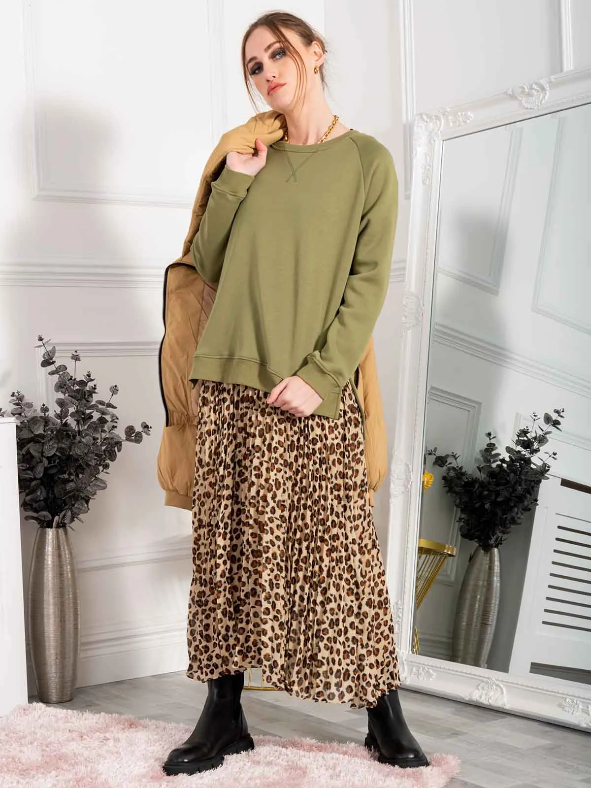 Jolie Moi Leopard Print Chiffon Skirt, Beige Leo