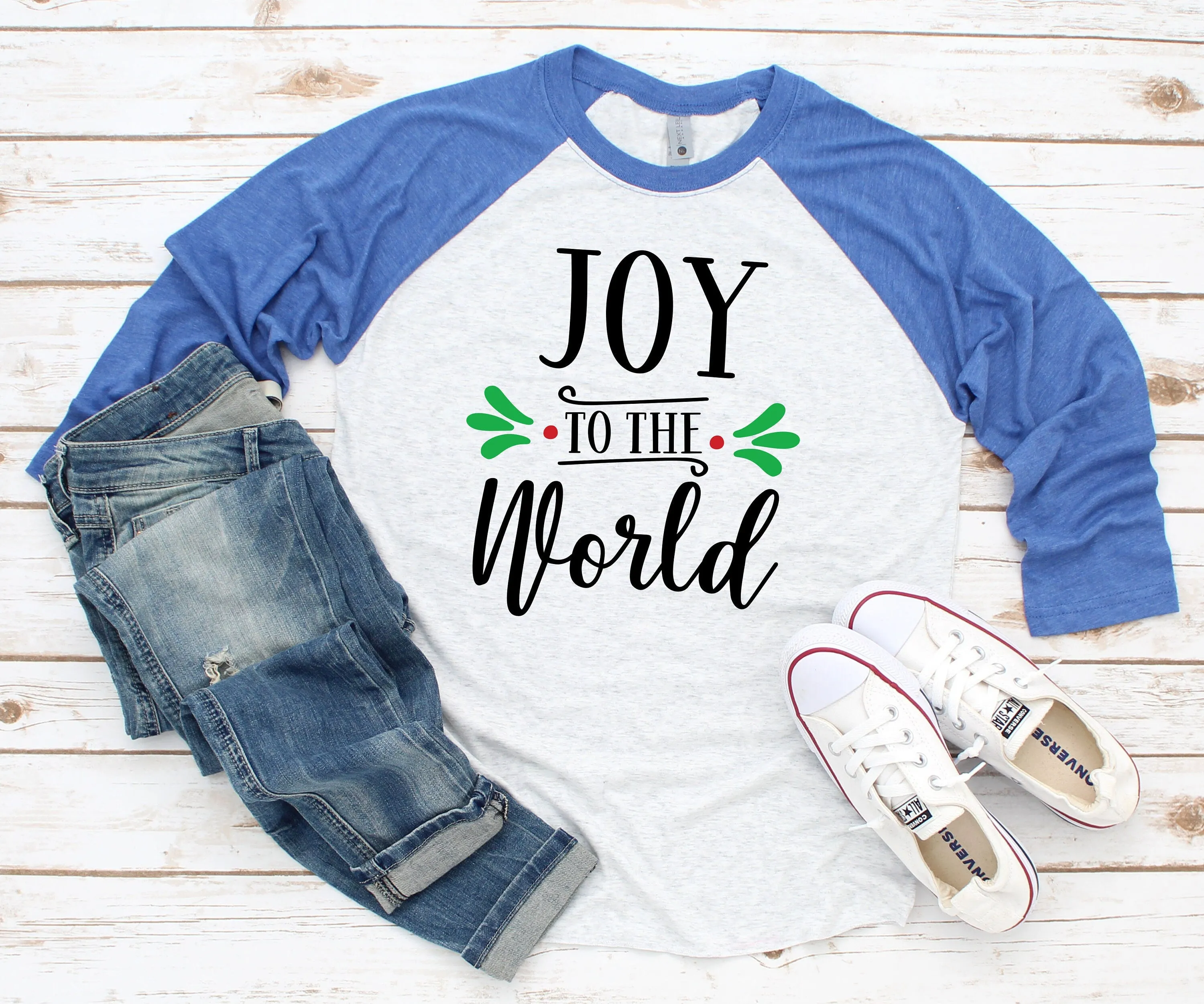 Joy to the World Christmas Raglan T Shirt | Christmas 3/4 sleeve | Religious Christian Song Shirt