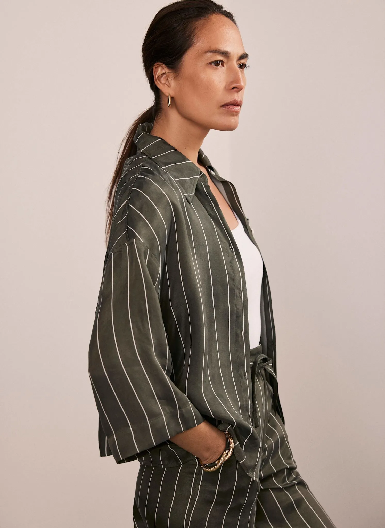 Khaki Striped Relaxed Shirt