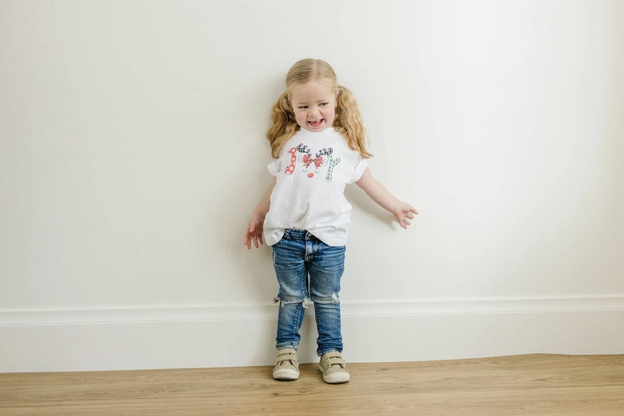 Kids Christmas Shirts, cute unicorn style reindeer Joy christmas shirt kids, girls christmas tshirt