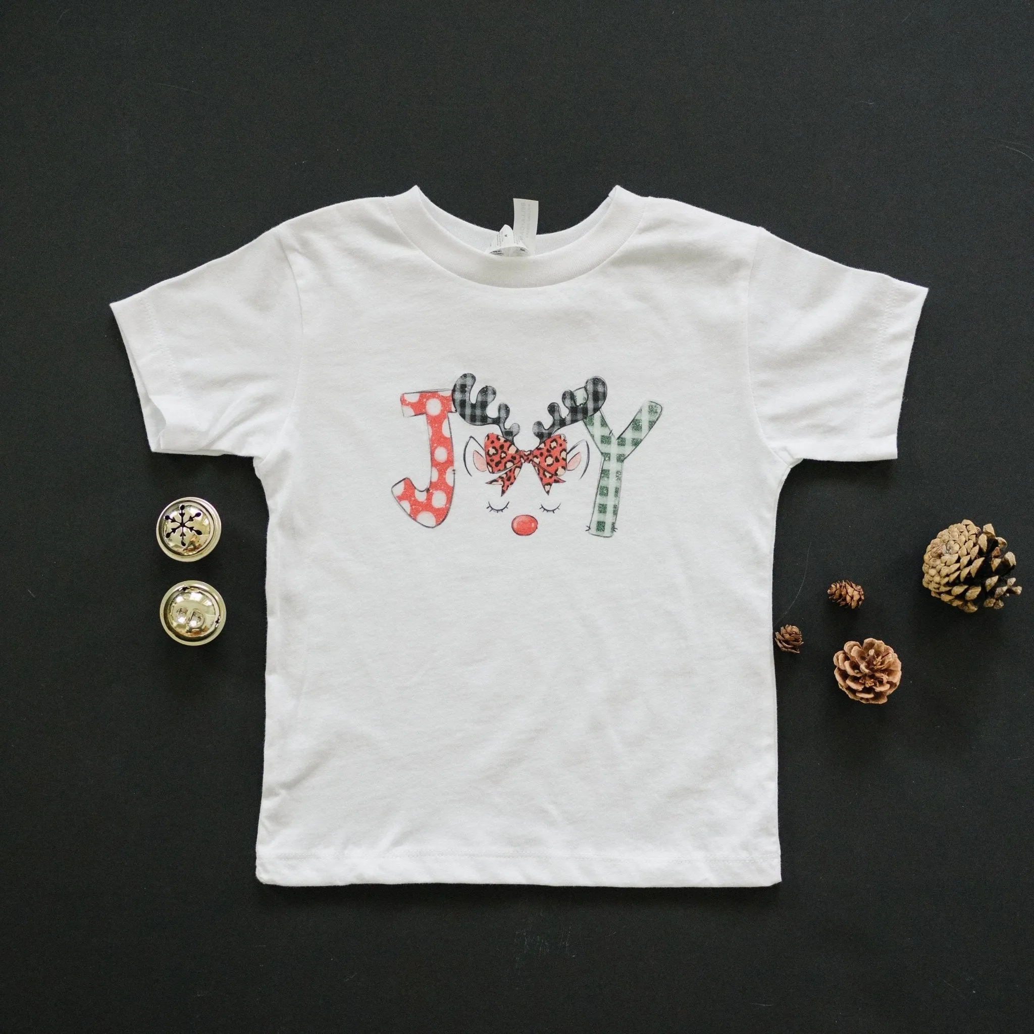 Kids Christmas Shirts, cute unicorn style reindeer Joy christmas shirt kids, girls christmas tshirt