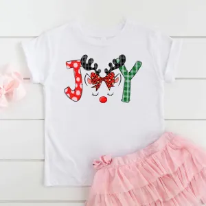 Kids Christmas Shirts, cute unicorn style reindeer Joy christmas shirt kids, girls christmas tshirt