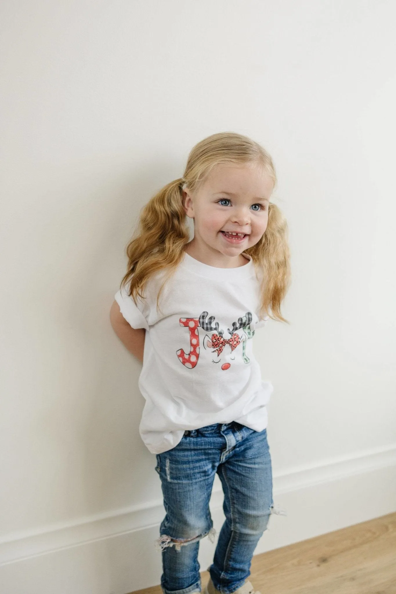 Kids Christmas Shirts, cute unicorn style reindeer Joy christmas shirt kids, girls christmas tshirt
