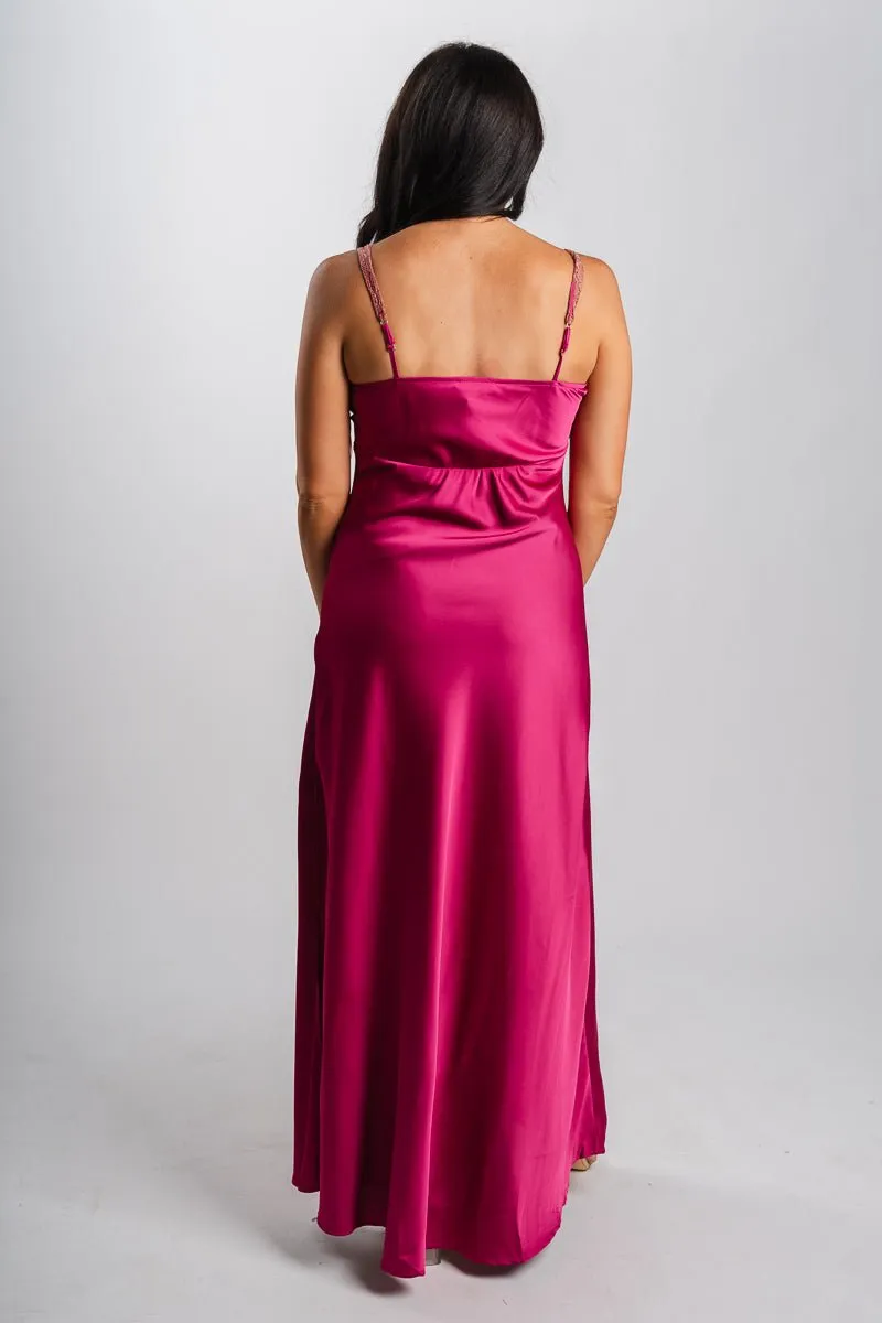 Lace trim midi dress magenta rose