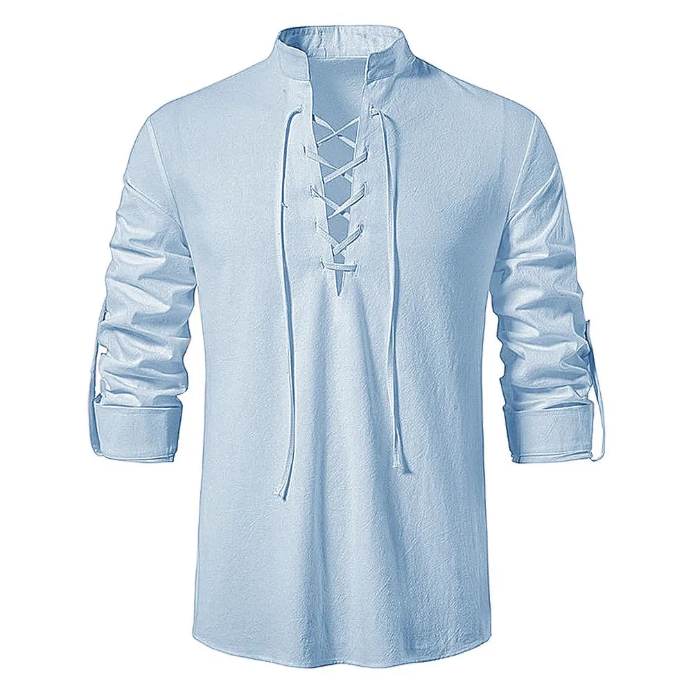 Linen V-Neck Lace-Up Shirt