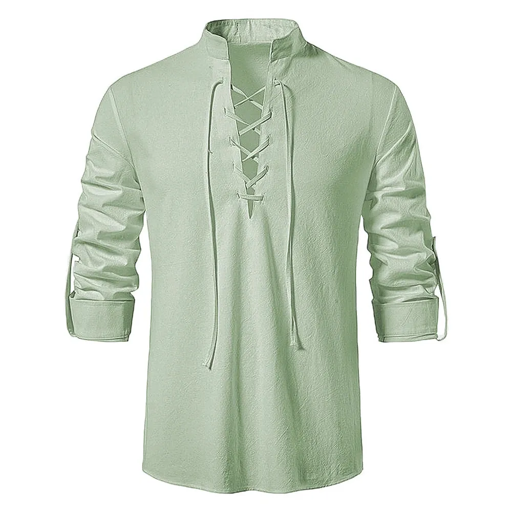 Linen V-Neck Lace-Up Shirt