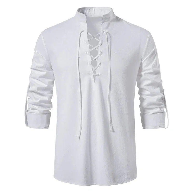 Linen V-Neck Lace-Up Shirt
