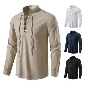 Linen V-Neck Lace-Up Shirt