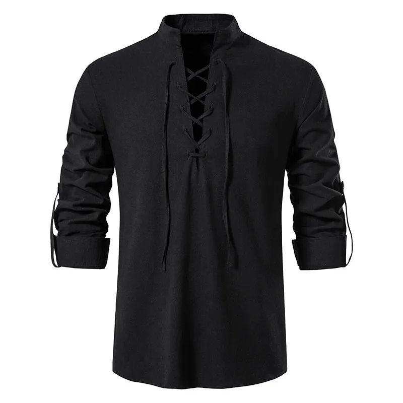 Linen V-Neck Lace-Up Shirt